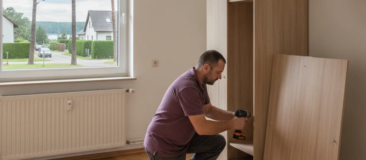 Schrank wird bei einem Umzug in Erkner zerlegt